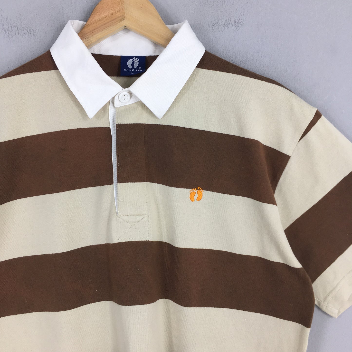 Hang Ten Brown Stripes Polo Shirt Large