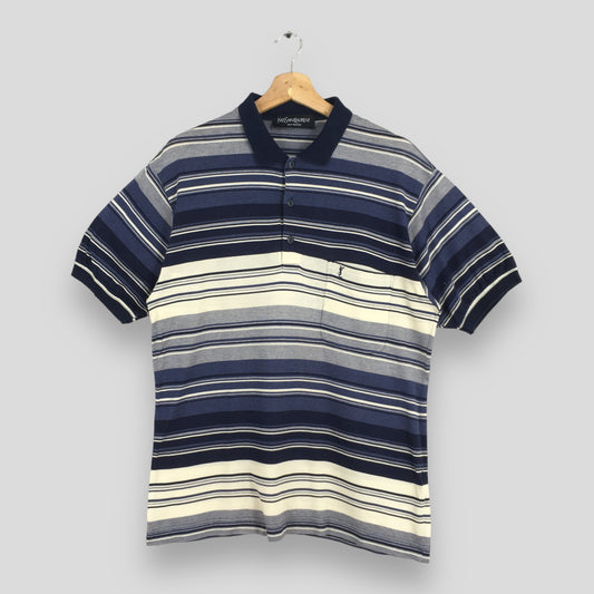 YSL Yves Saint Laurent Blue Stripes Polo Shirt