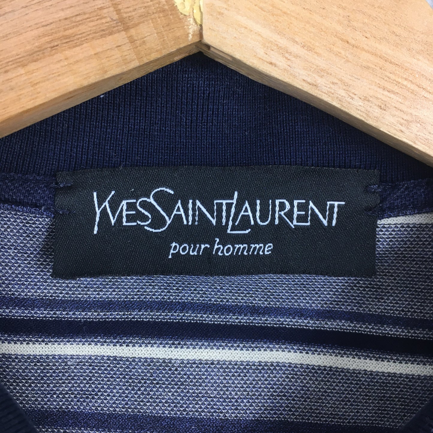 YSL Yves Saint Laurent Blue Stripes Polo Shirt