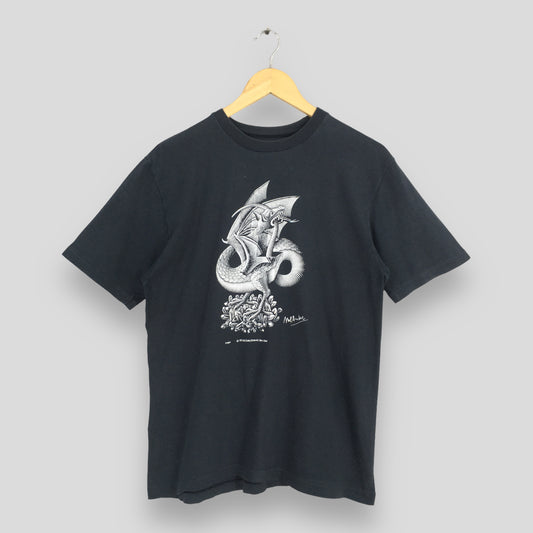 M.C. Escher Dragon Artwork Black T shirt Medium