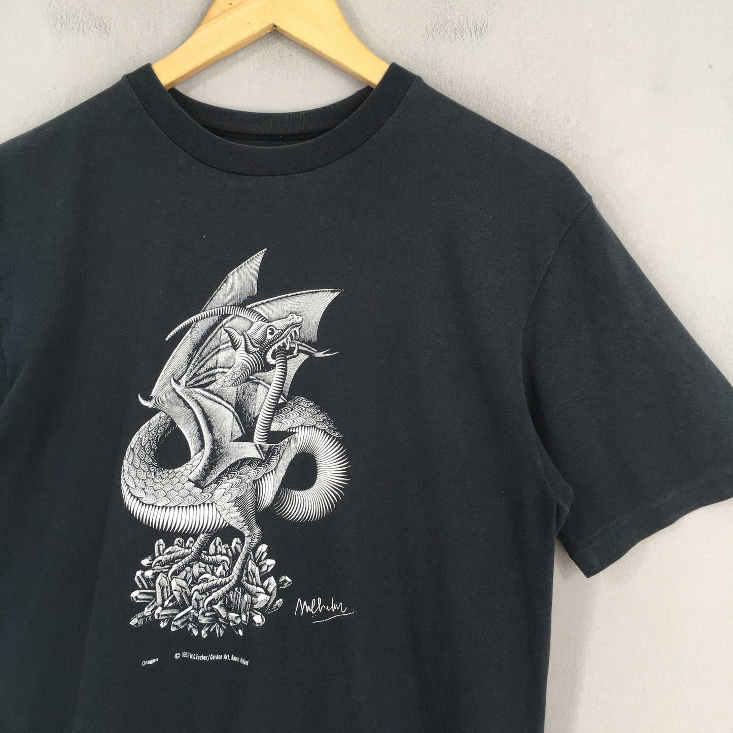 M.C. Escher Dragon Artwork Black T shirt Medium