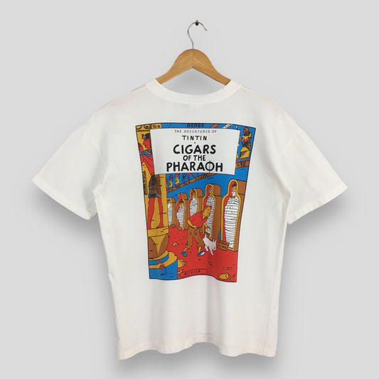 The Adventures of Tintin Cigars Of The Pharaoh Cartoon White T shirt Medium