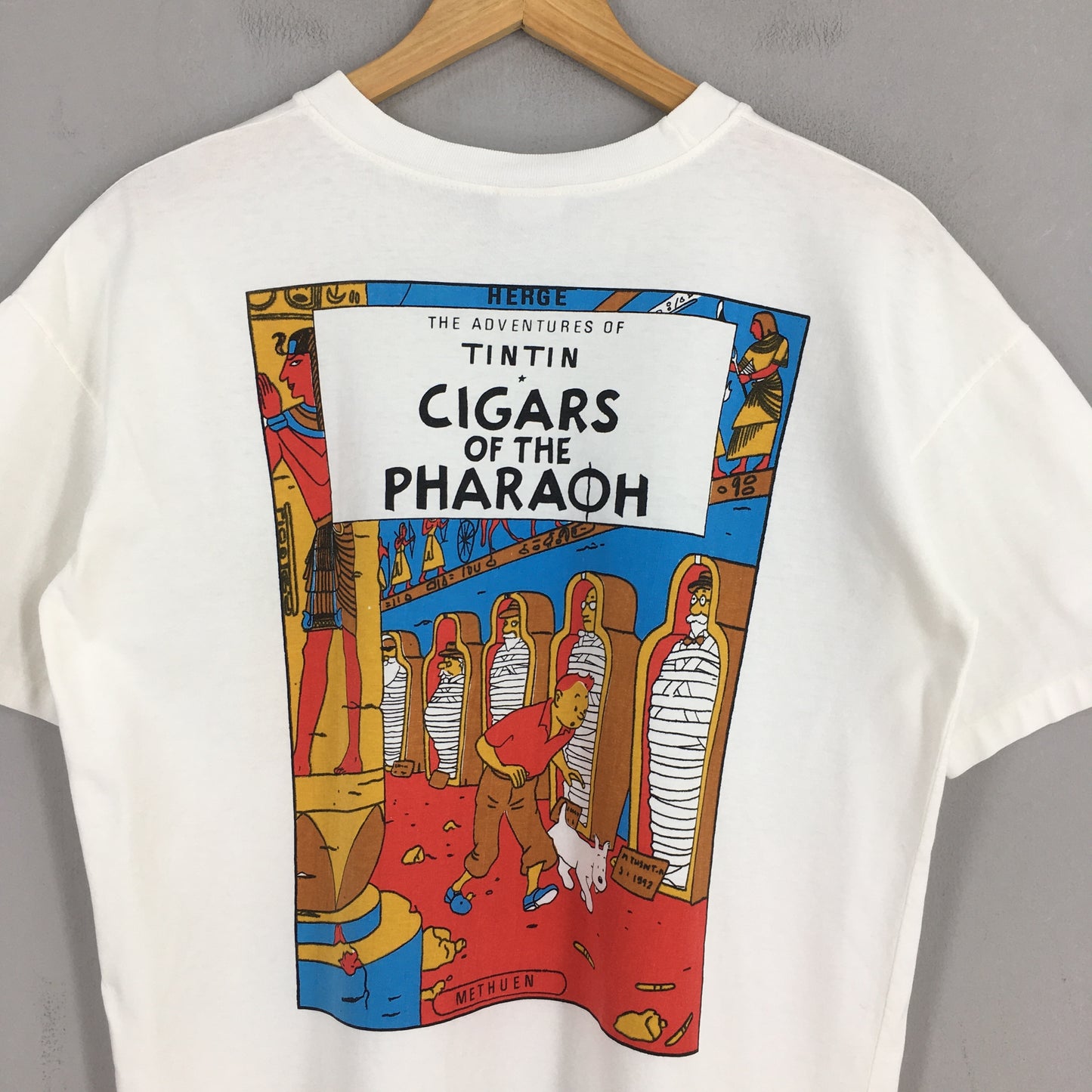 The Adventures of Tintin Cigars Of The Pharaoh Cartoon White T shirt Medium