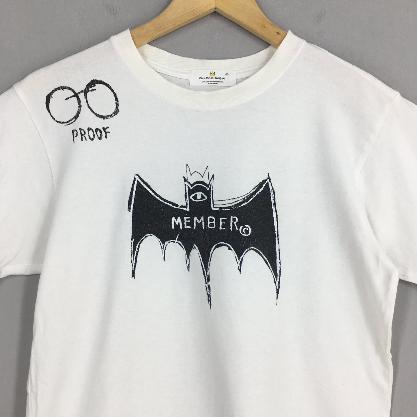 MB Jean-Michel Basquiat Proof Member Bat Pop Art White T shirt Small