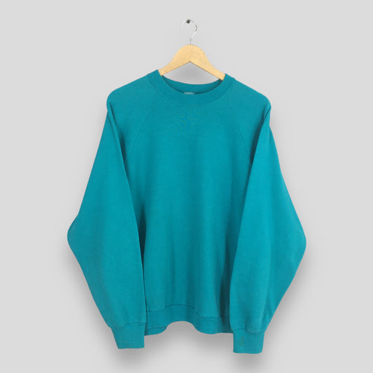 Fruit Of The Loom Green Turquoise Plain Crewneck Jumper XLarge