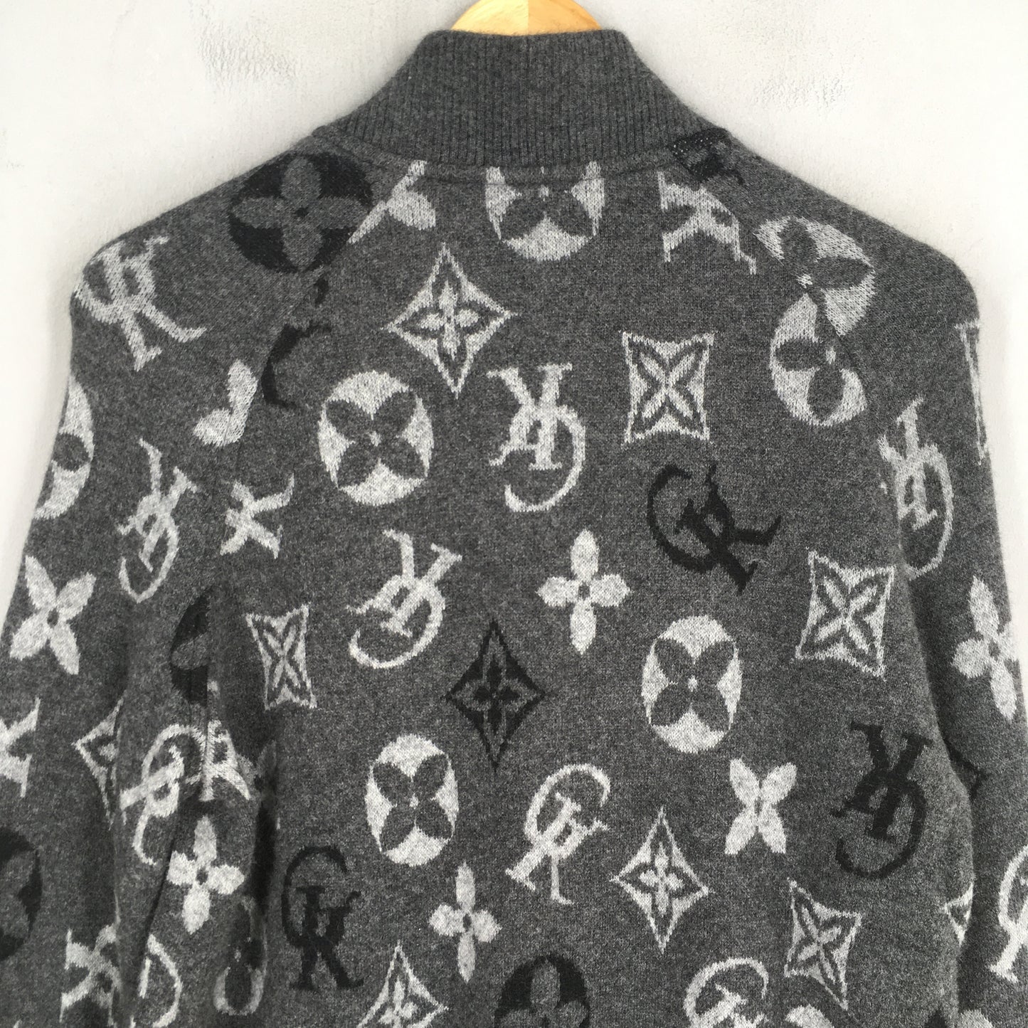 Japanese Monogram Gray Zipper Wool Sweater Medium