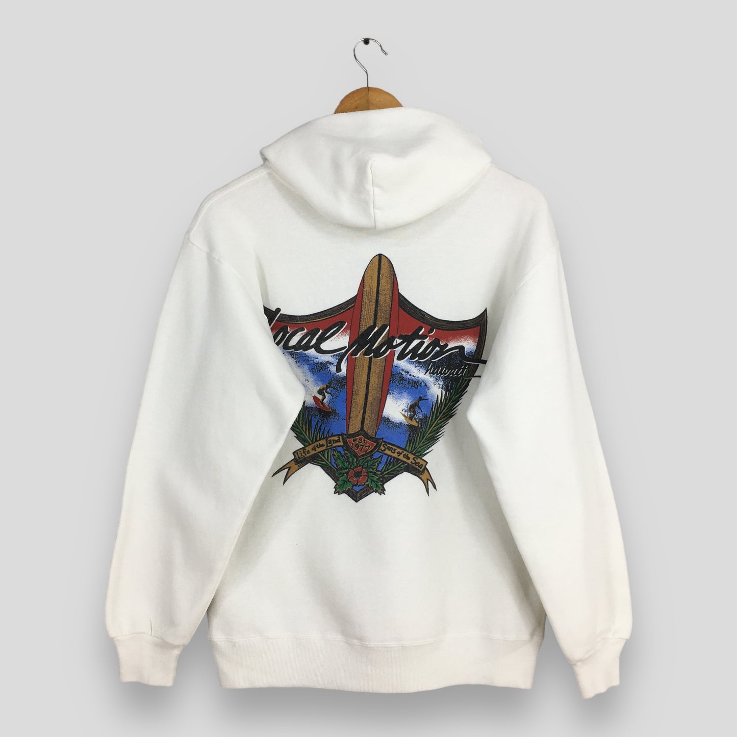 Local Motion Surfing White Hoodie Sweatshirt Medium