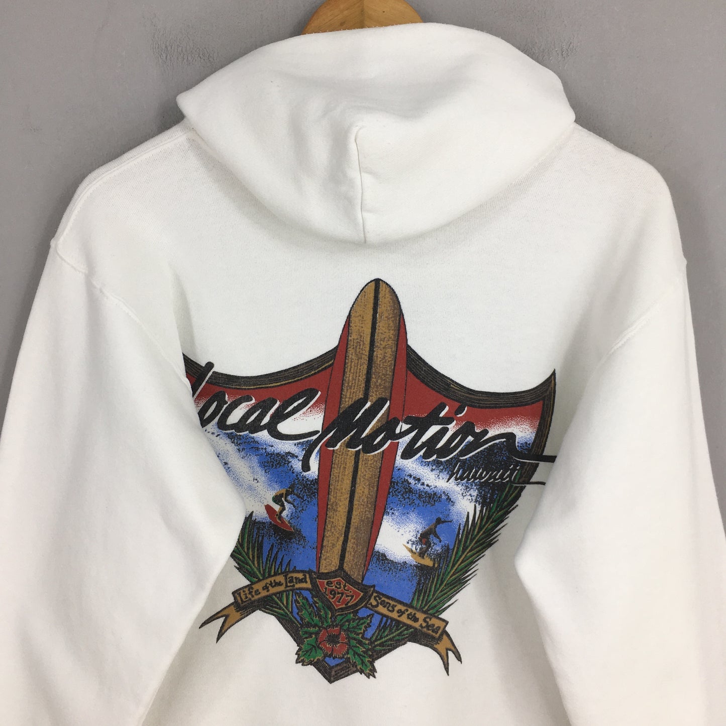 Local Motion Surfing White Hoodie Sweatshirt Medium