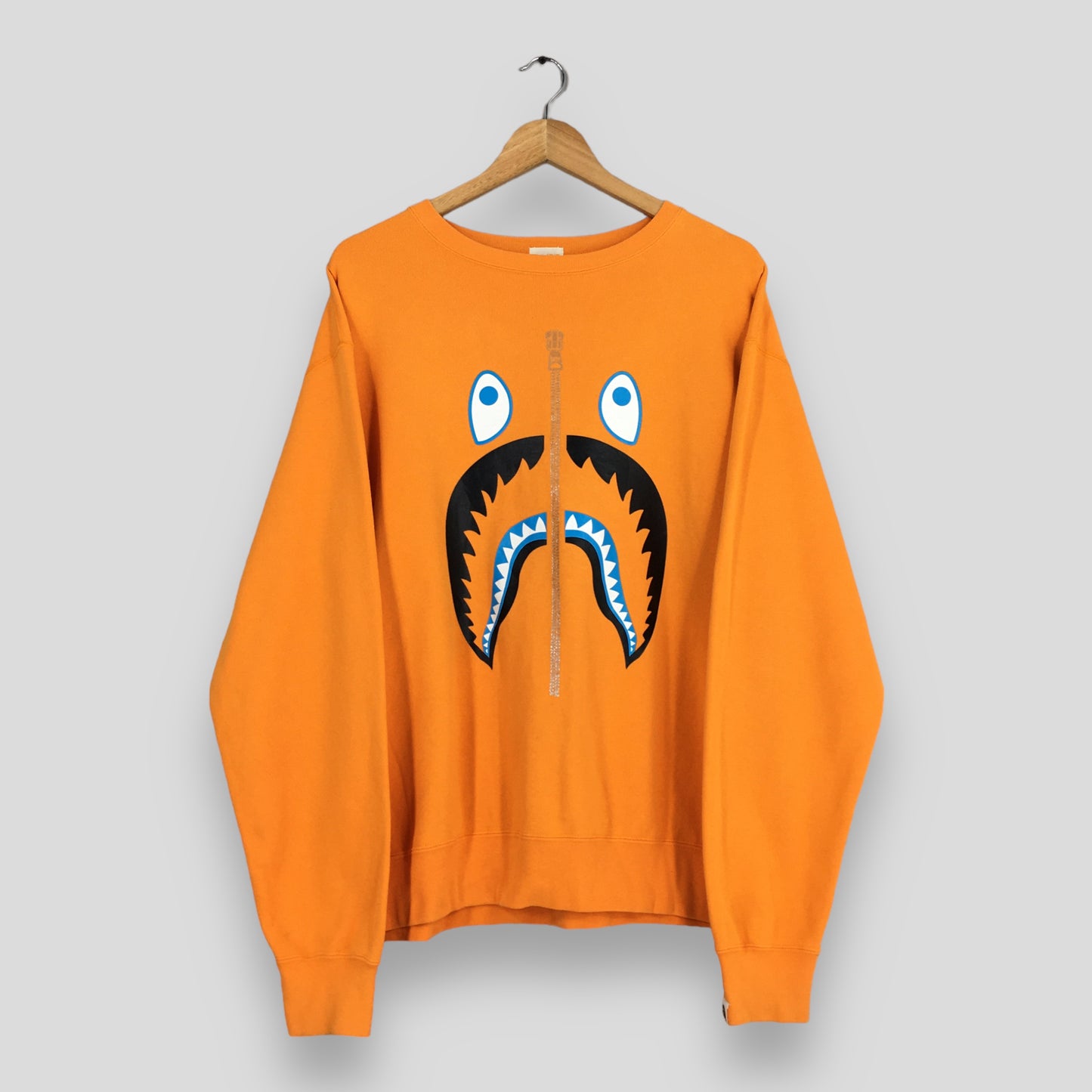 Bape Shark A Bathing Ape Orange Sweatshirt Large