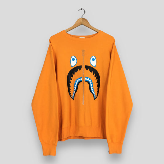Bape Shark A Bathing Ape Orange Sweatshirt Large