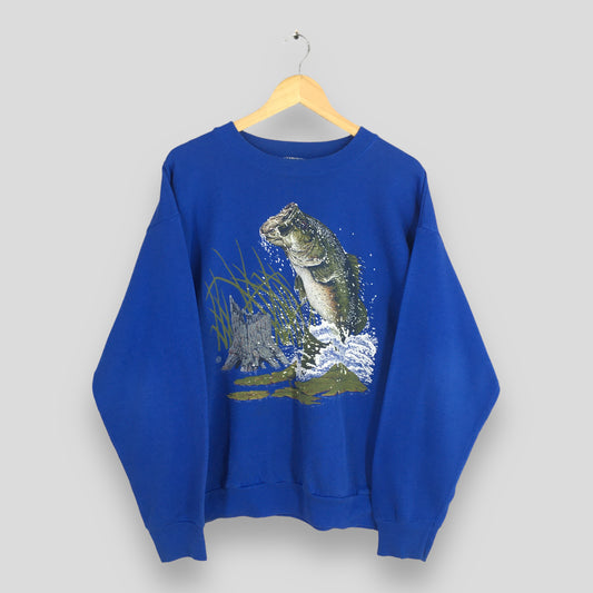 Largemouth Bass Fish Blue Sweatshirt Large