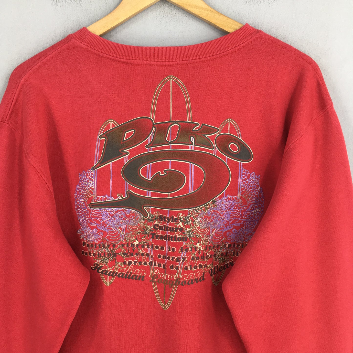 Piko Longboard Surfing Red Sweatshirt XLarge