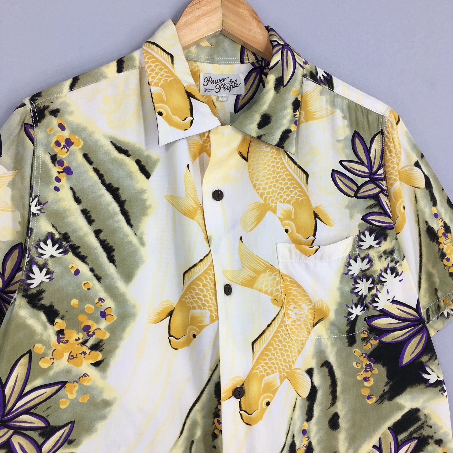 Hawaiian Patina Japanese Koi Fish Rayon Shirt Large