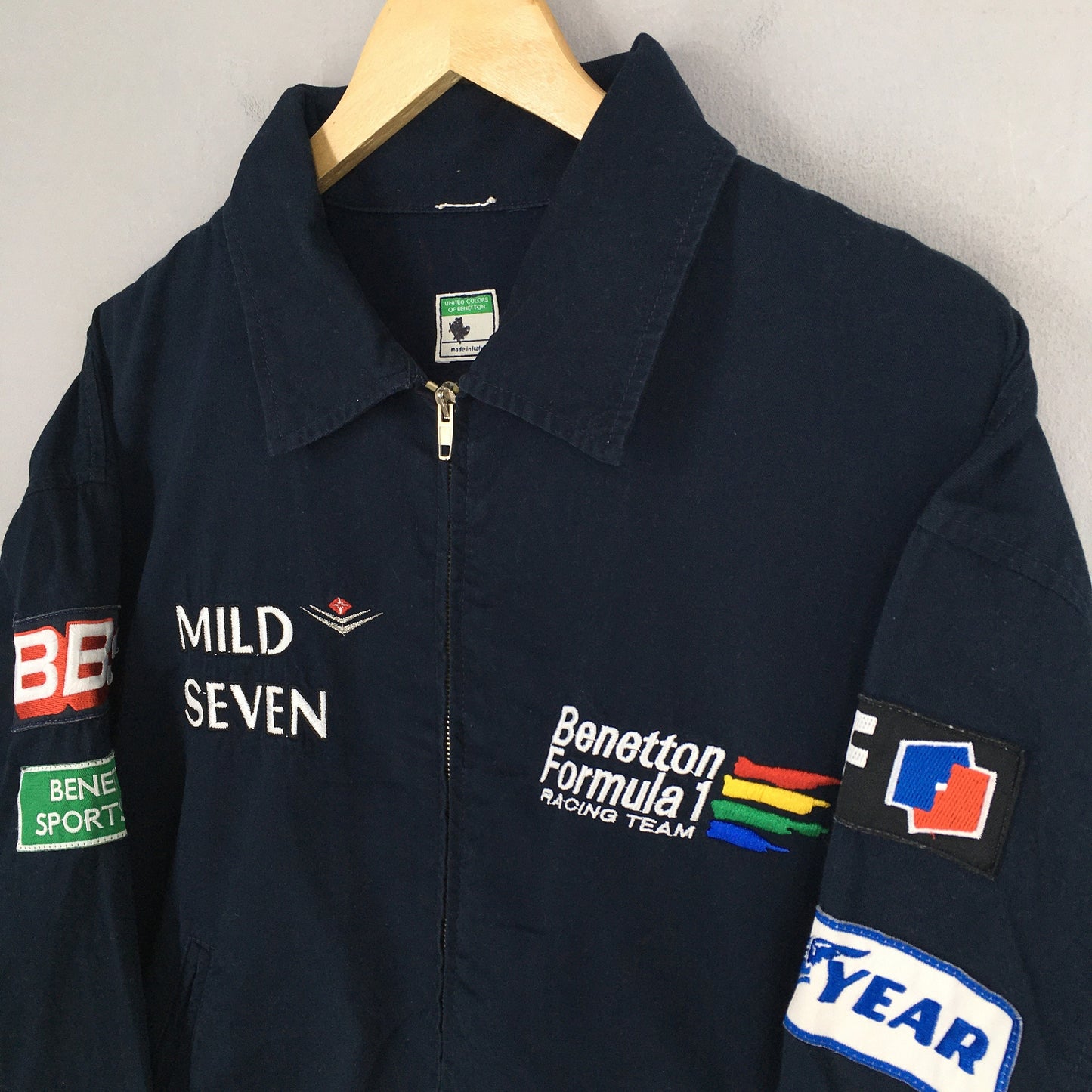 Benetton Formula 1 Embroidery Blue Bomber Jacket Large