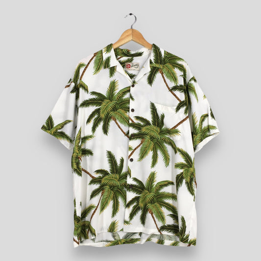 Hawaiian Coconut Tree Graphics Rayon Shirt Large