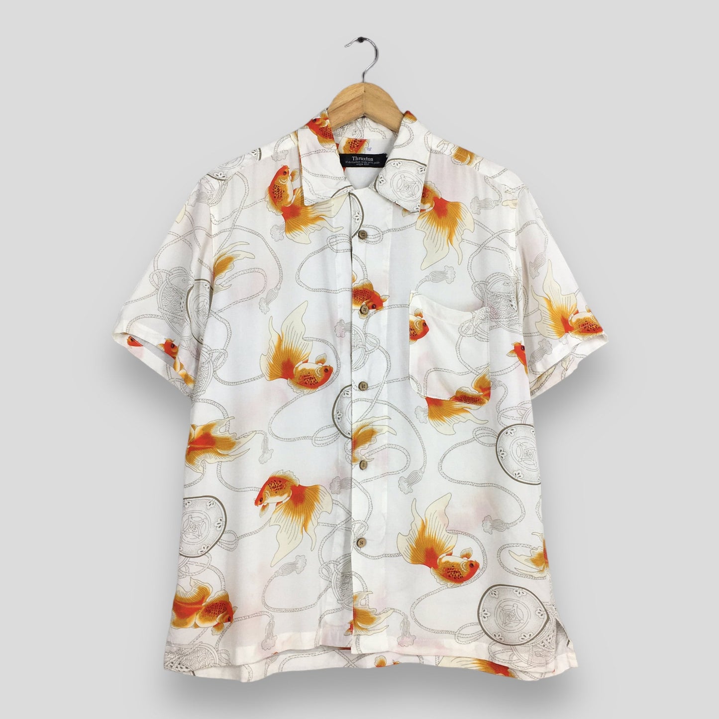 Hawaiian Japanese Gold Fish Rayon Shirt Large