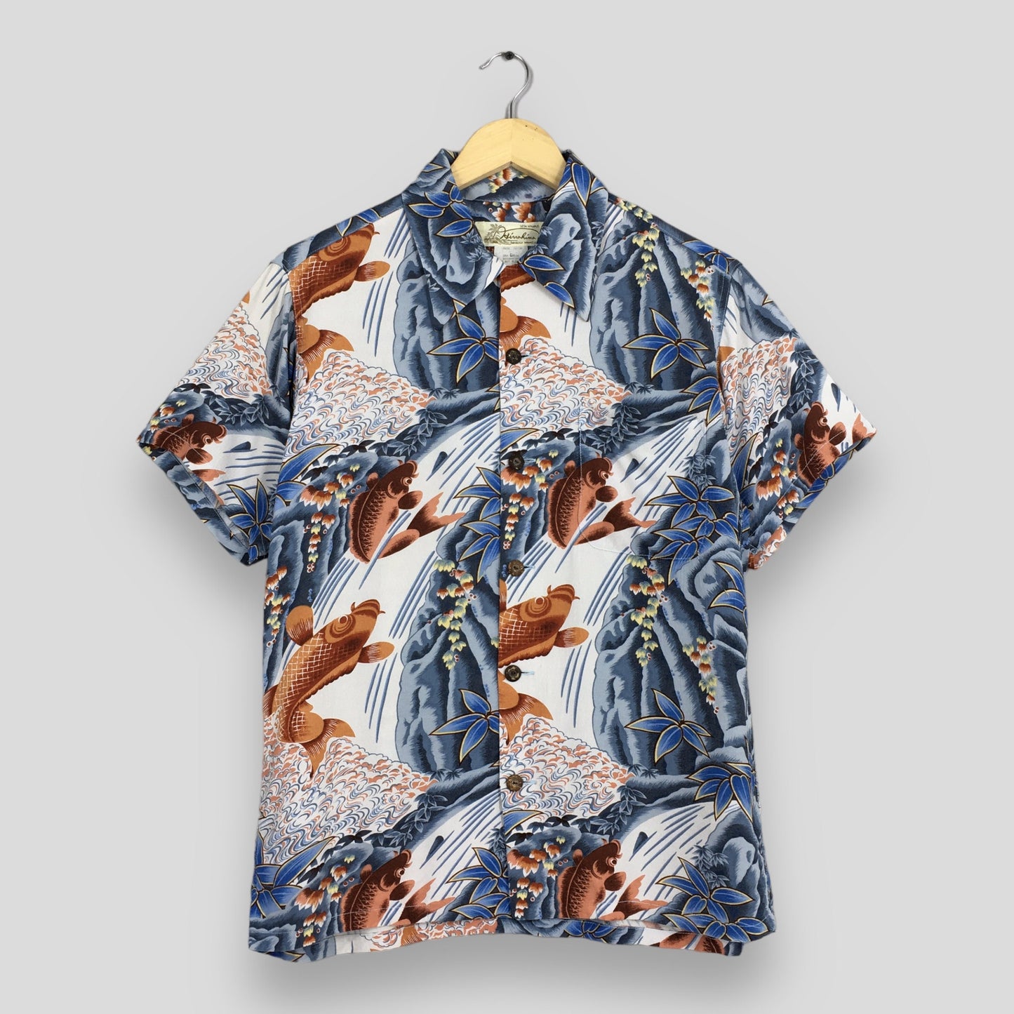 Hawaiian Patina Japanese Koi Fish Rayon Shirt Small