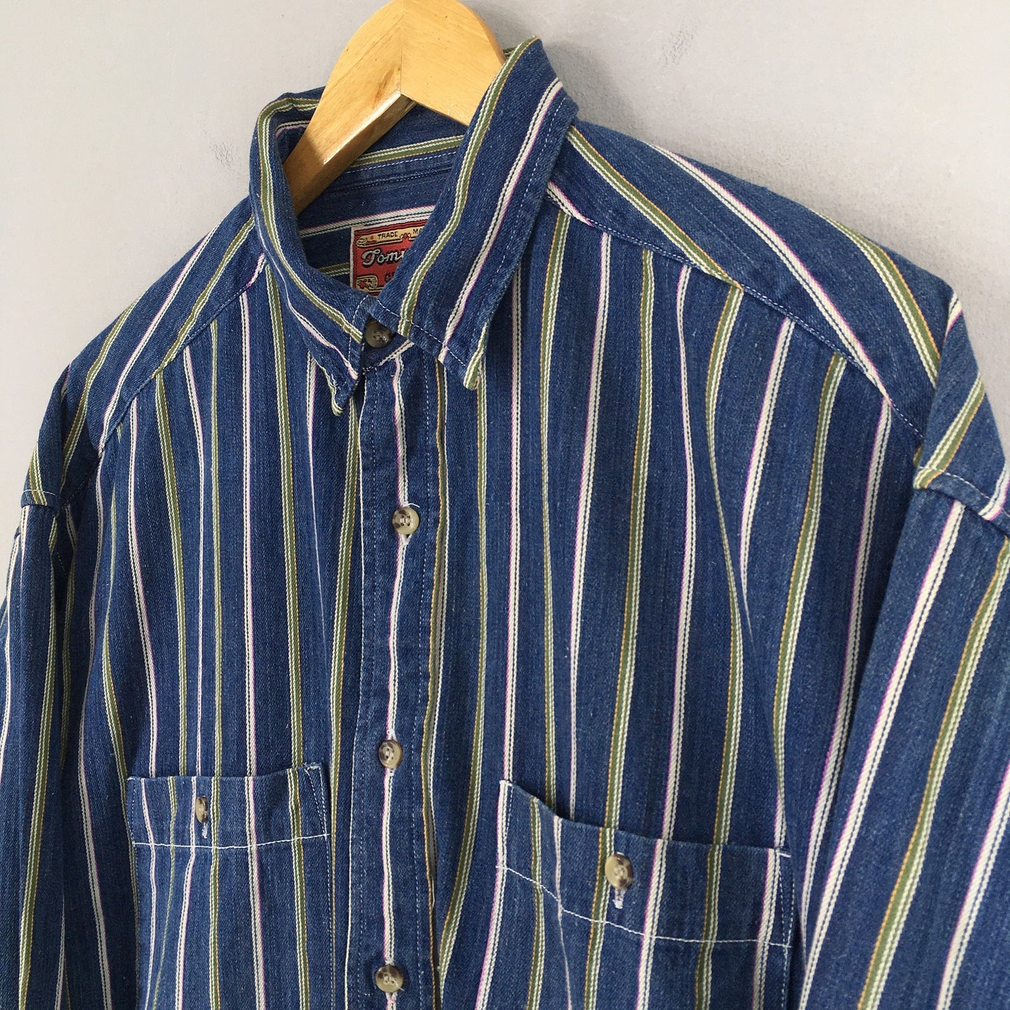 Tommy Cort Denim Pin Striped Shirt Men Large