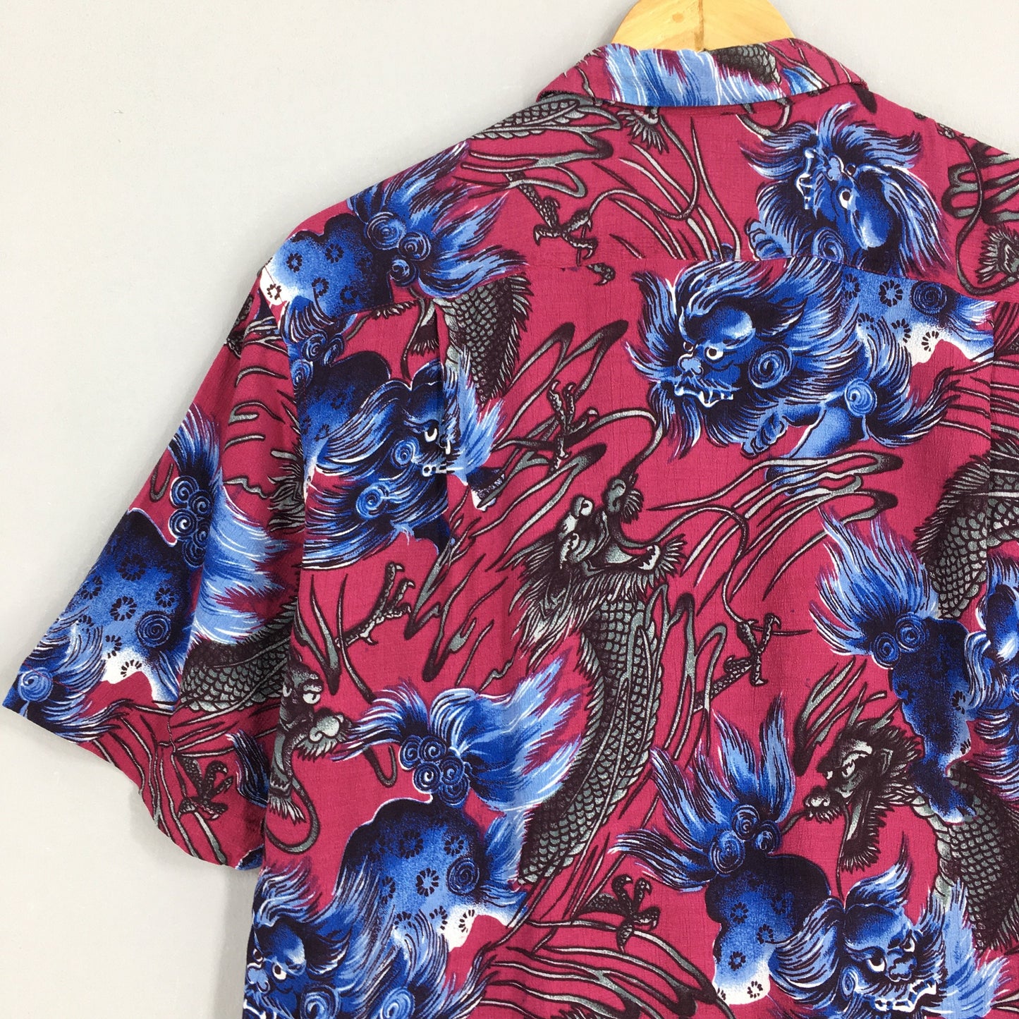 Hawaiian Japanese Thunder God Raijin Rayon Shirt Medium