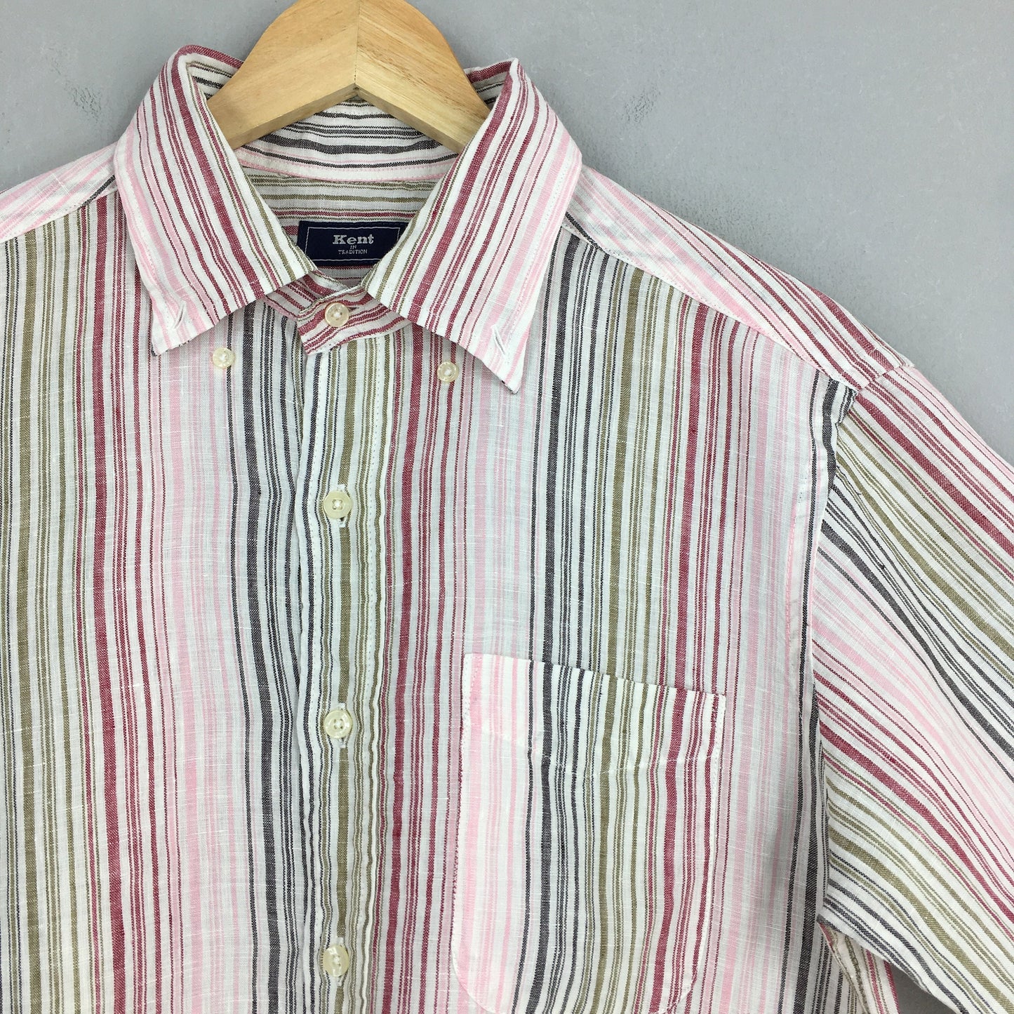 Kent Vertical Striped Flannel Linen Shirt Large