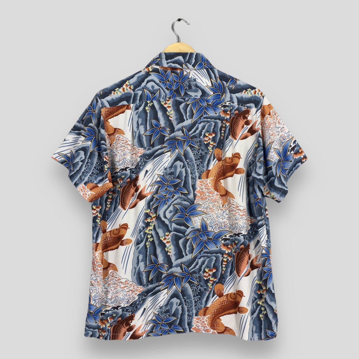 Hawaiian Patina Japanese Koi Fish Rayon Shirt Small