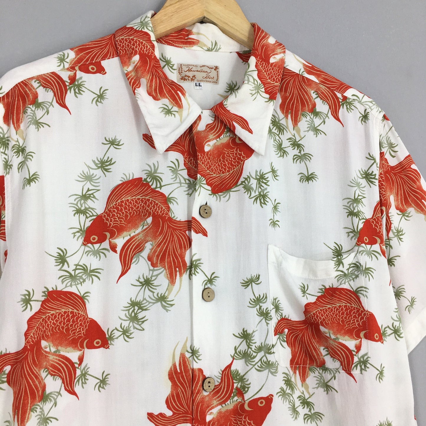 Hawaiian Japanese Gold Fish Rayon Shirt Large