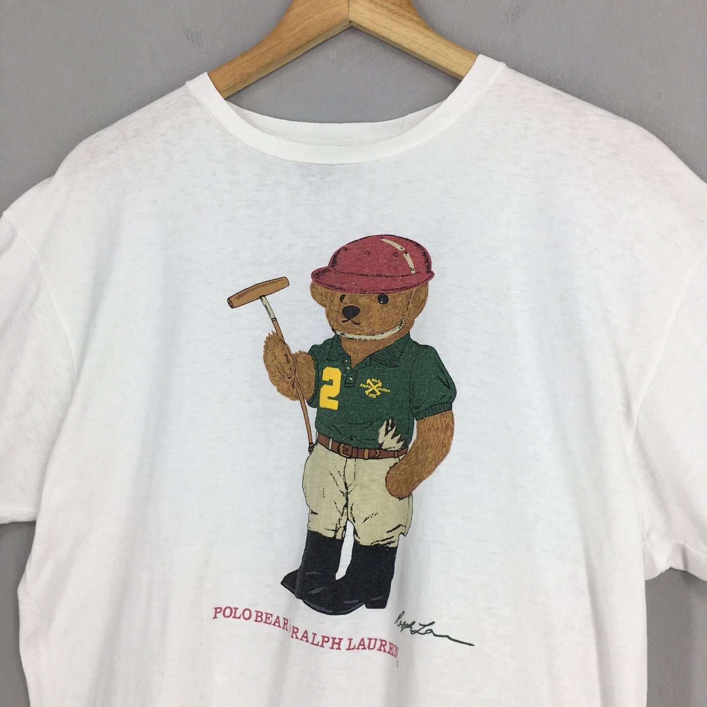 Polo Bear Playing Golf Ralph Lauren White Shirt Medium