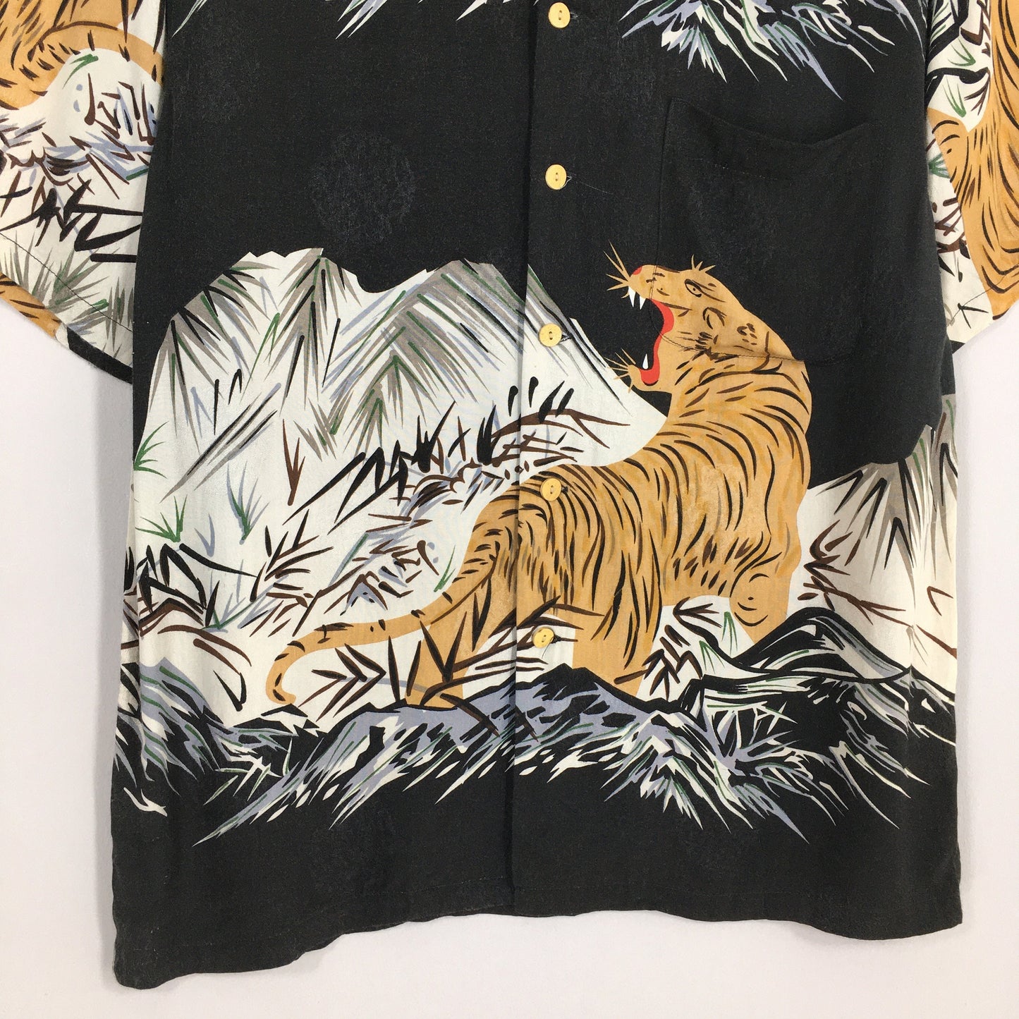 Houston Jungle Tiger Roar Aloha Hawaii Rayon Shirt Large