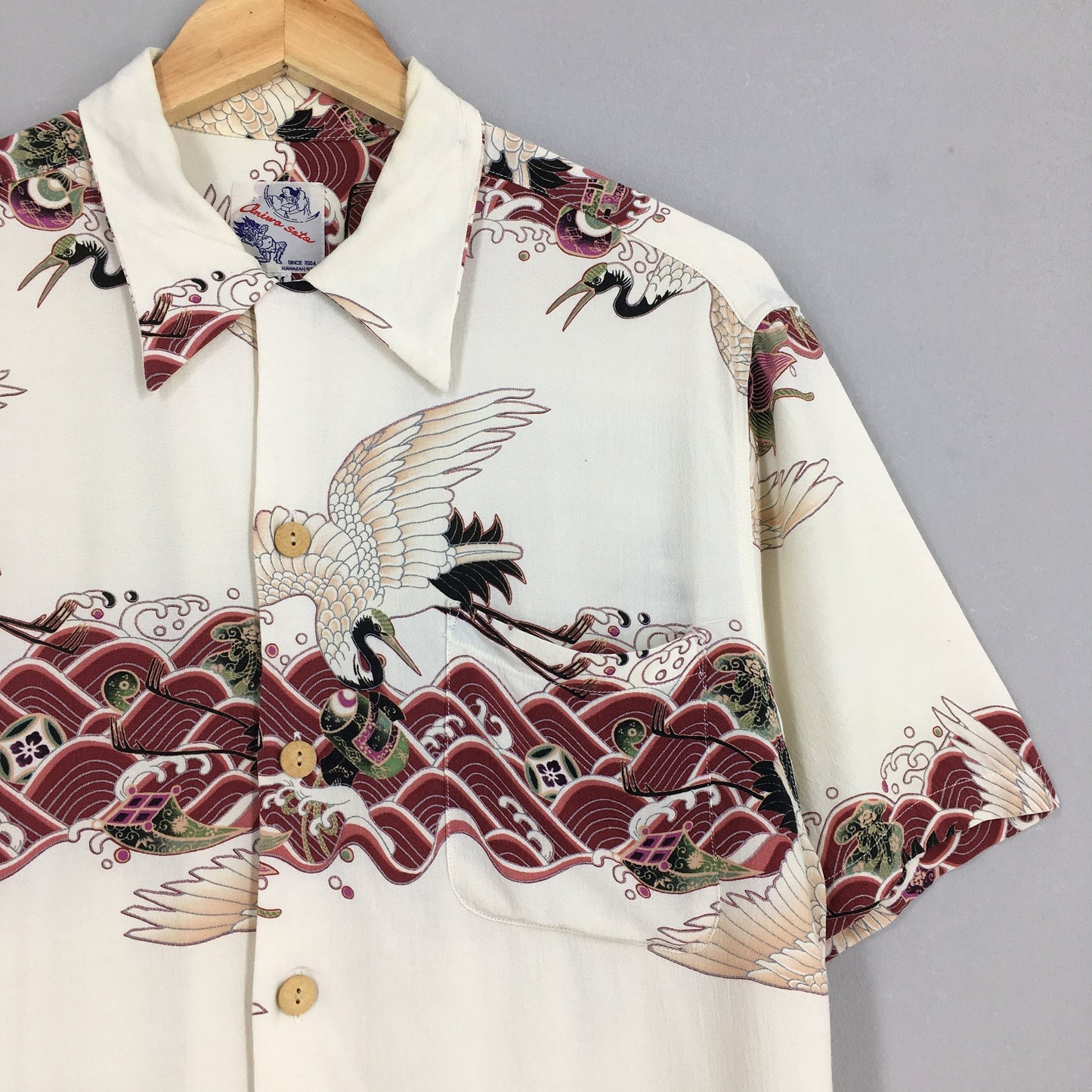 Oniwa Soto Hawaiian Japanese Phoenix Bird Rayon Shirt Medium