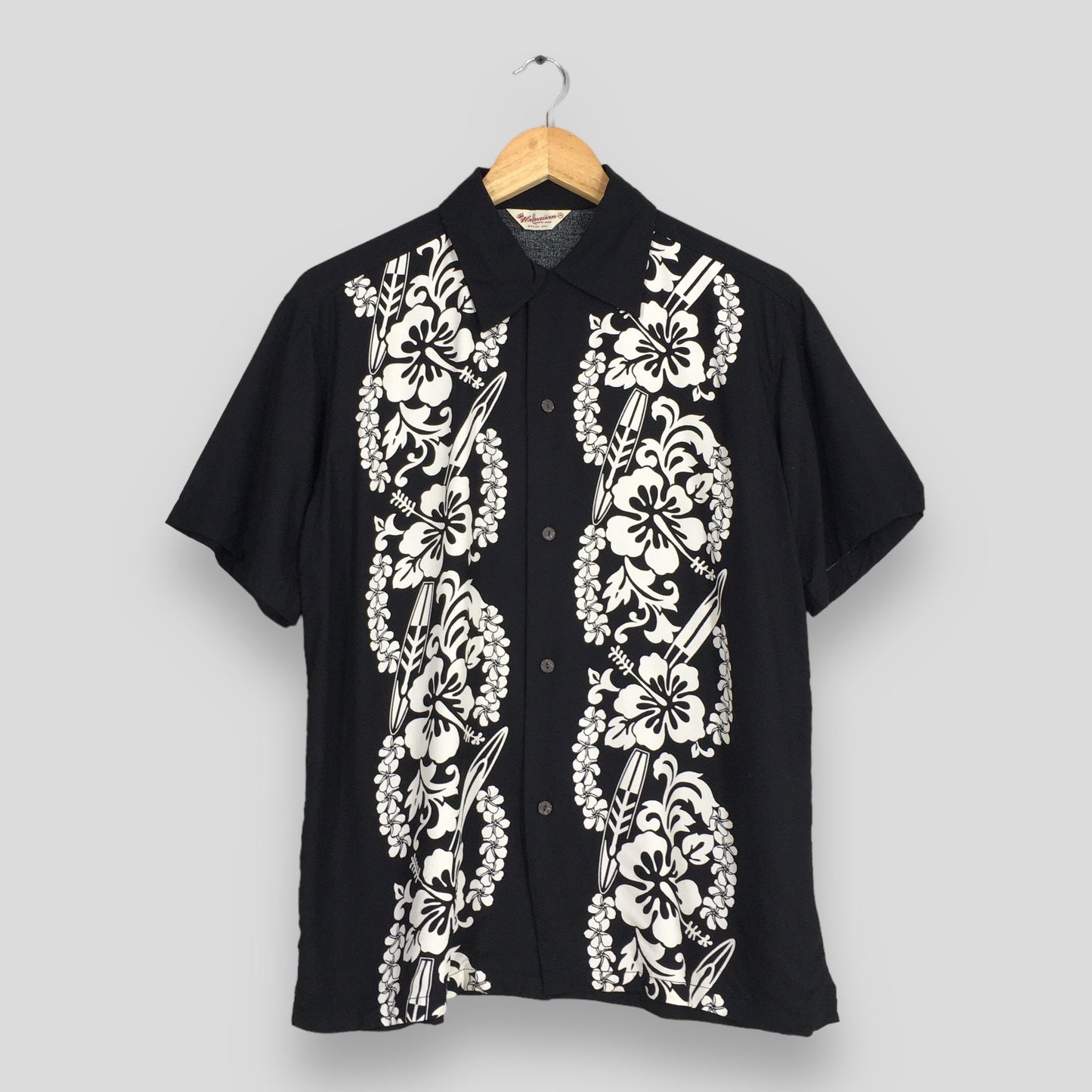 Aloha Floral Beach Wear Black Shirt Medium