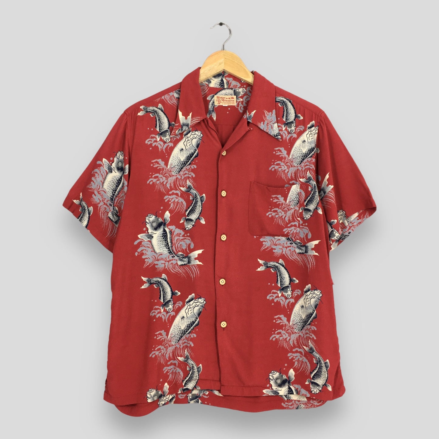 Hawaiian Patina Japanese Koi Fish Rayon Shirt Large