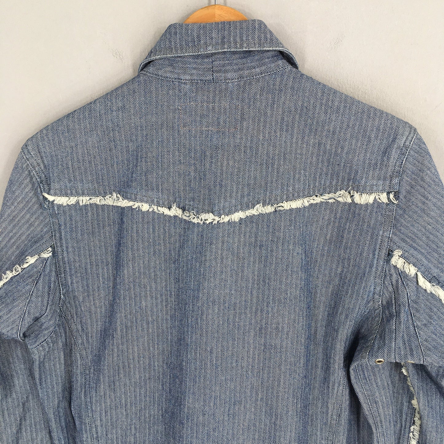 Motorcycle Herringbone Stripes Blue Denim Jacket Large