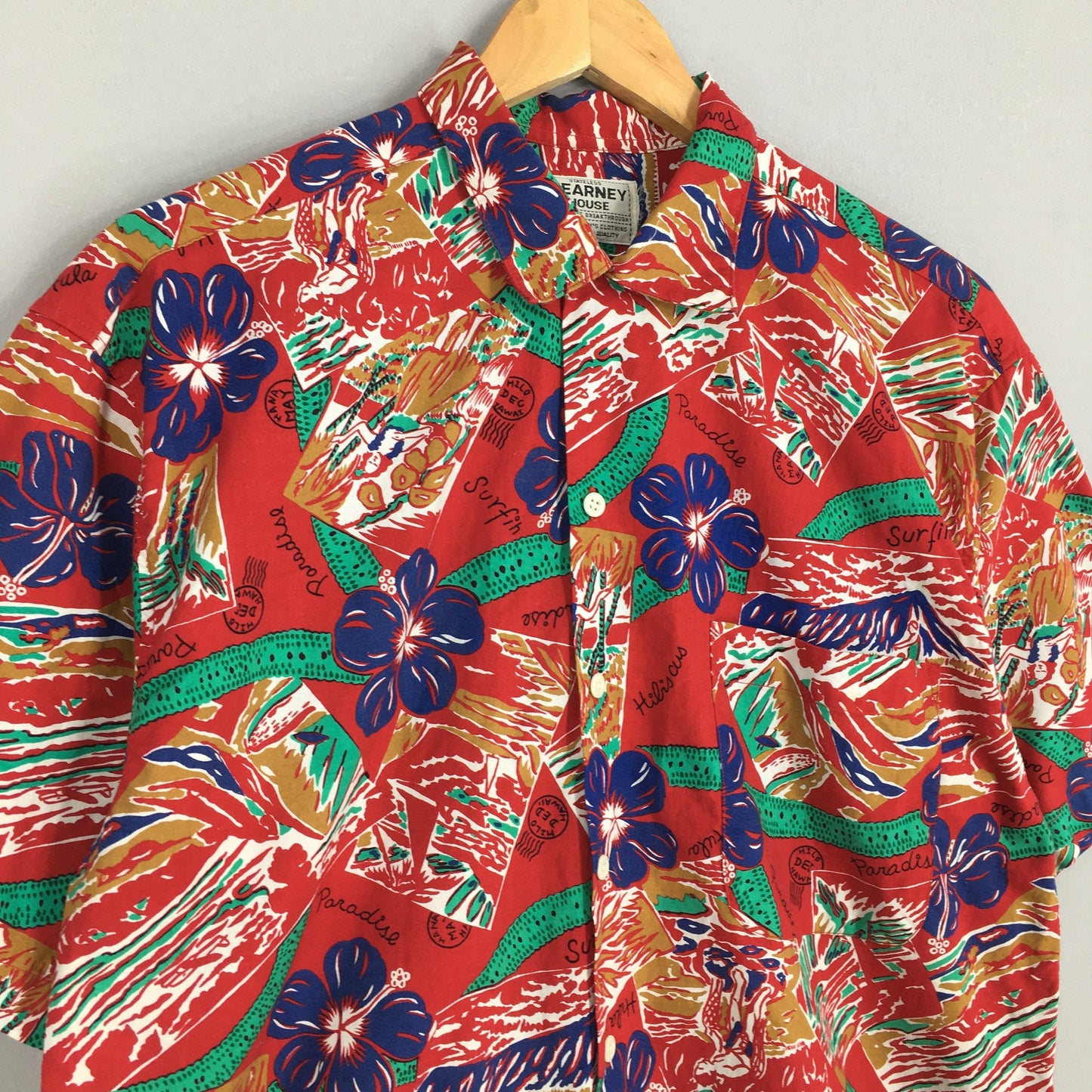 Kearney House Hawaiian Hibiscus Flower Tropical Rayon Shirt Medium