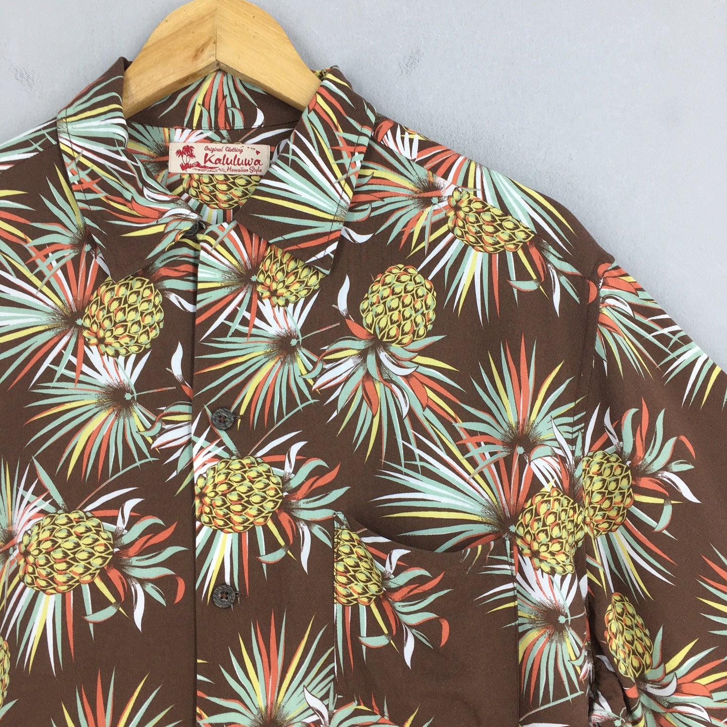 Aloha Tropical Pineapples Hawaii Rayon Shirt XLarge