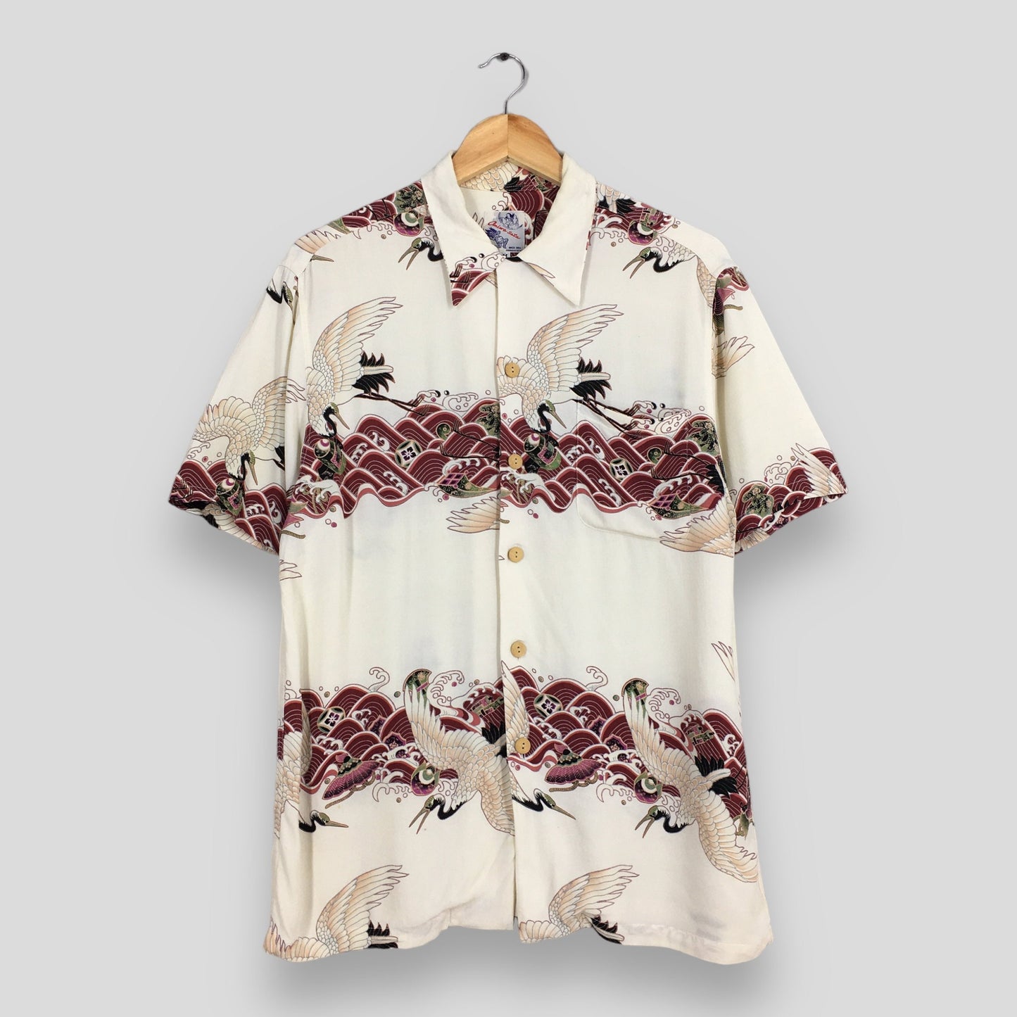 Oniwa Soto Hawaiian Japanese Phoenix Bird Rayon Shirt Medium