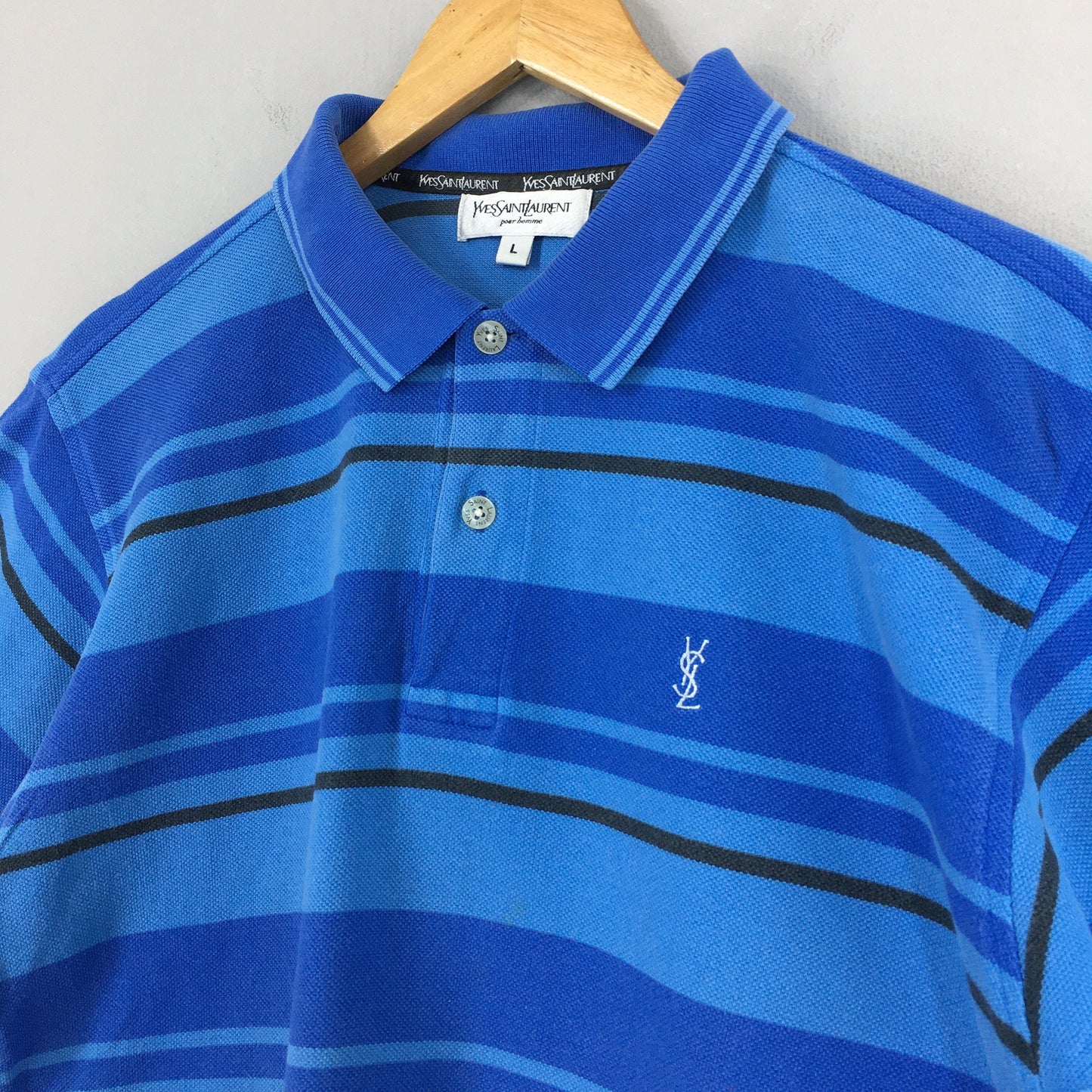 YSL Yves Saint Laurent Polo Stripes Blue Shirt Large