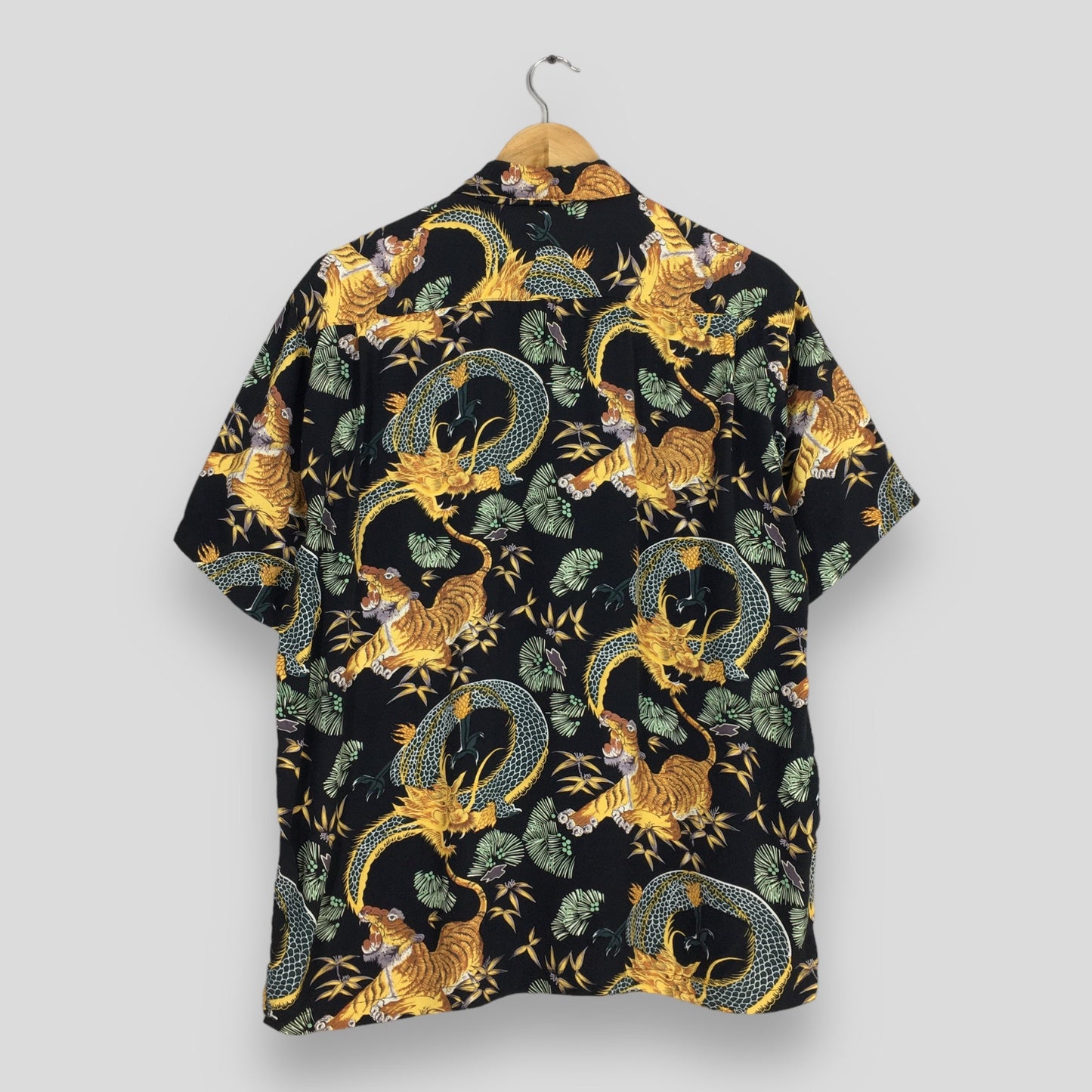 Hawaiian Japanese Jungle Storm Dragon Rayon Shirt Large