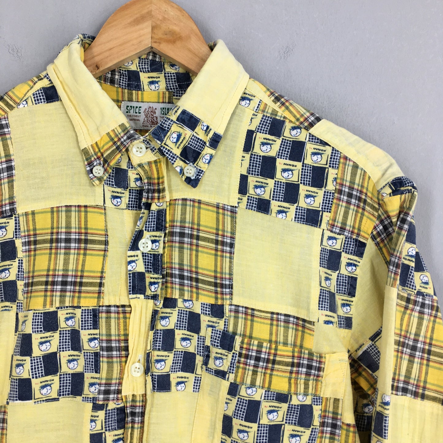 Spice Island Patchwork Yellow Checkered Flannel Shirt Medium