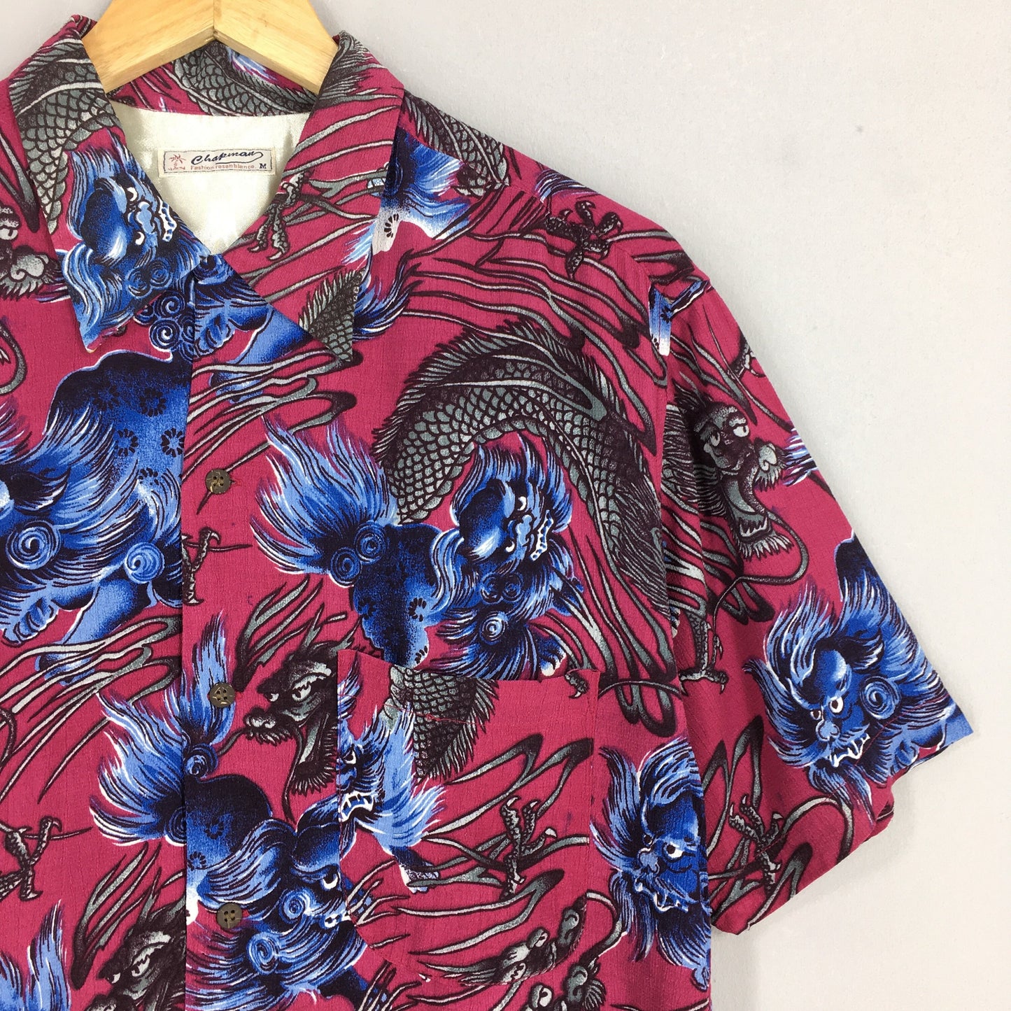 Hawaiian Japanese Thunder God Raijin Rayon Shirt Medium