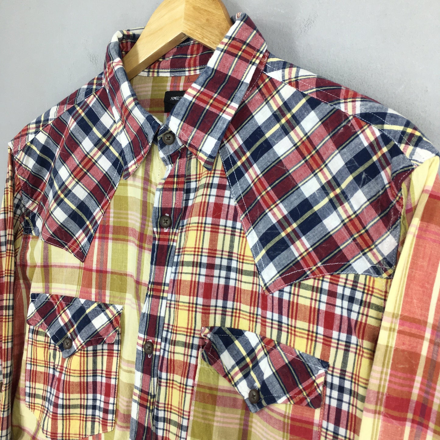 Power To The People Tartan Patchwork Checkered Flannel Shirt Large