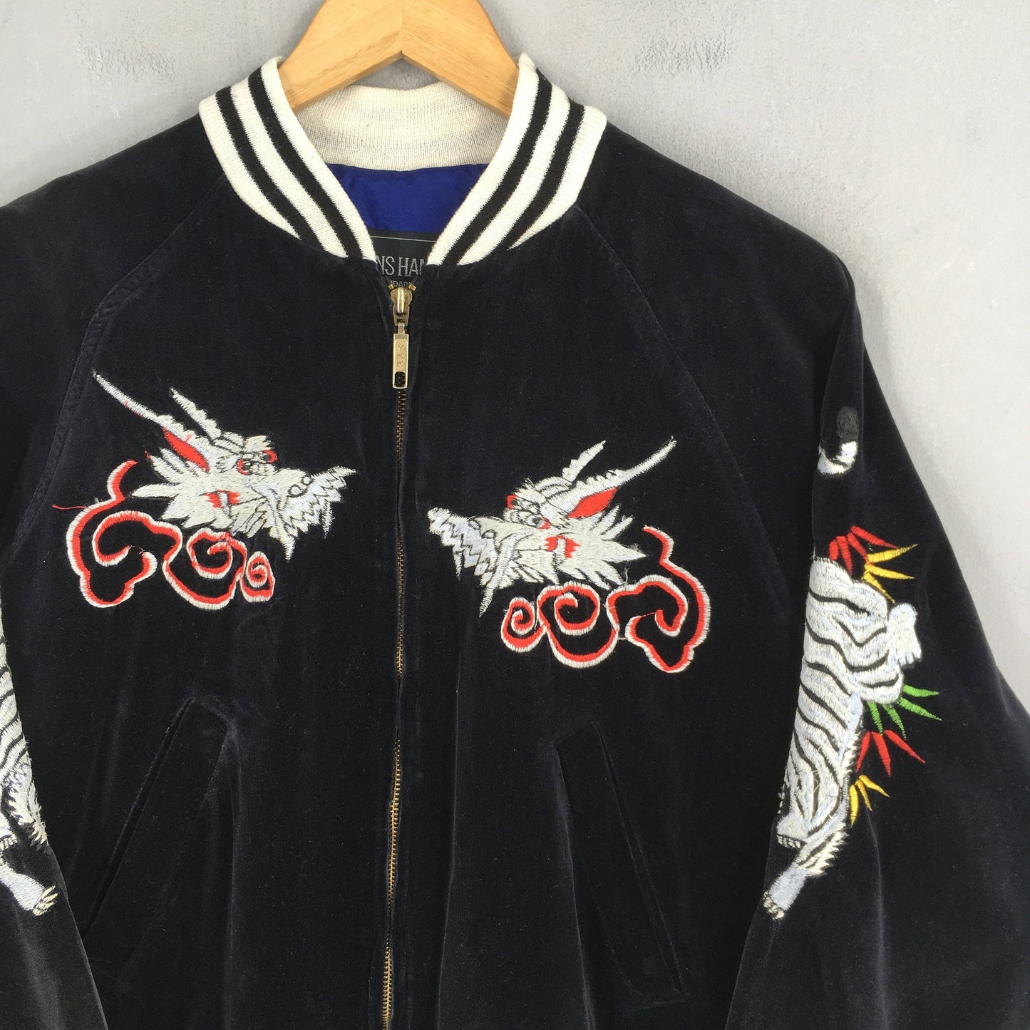 Vintage Sukajan Dragon Velvet Bomber Jacket Medium