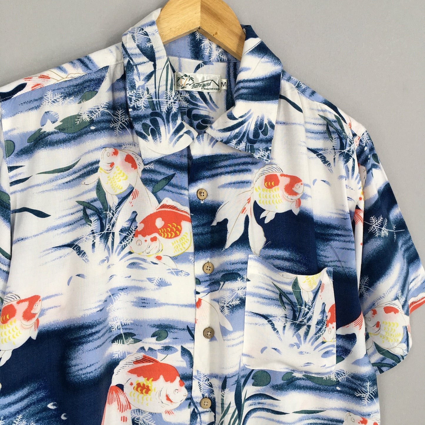 Hawaiian Japanese Gold Fish Rayon Shirt Medium