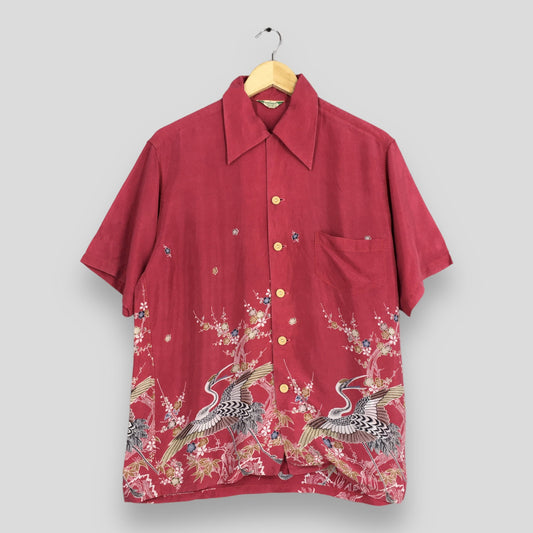 Kamehameha Rockabilly Hawaiian Phoenix Bird Shirt Medium