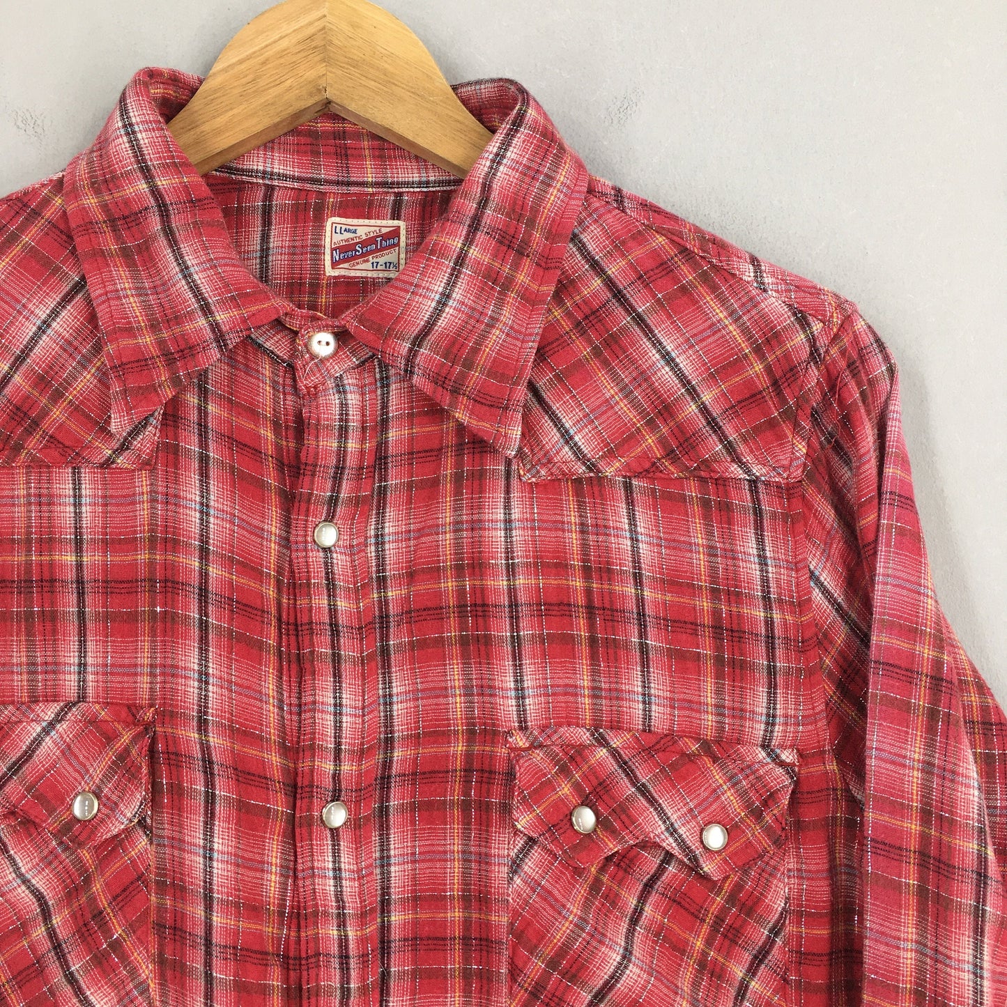 Tartan Checkered Red Western Shirt Large