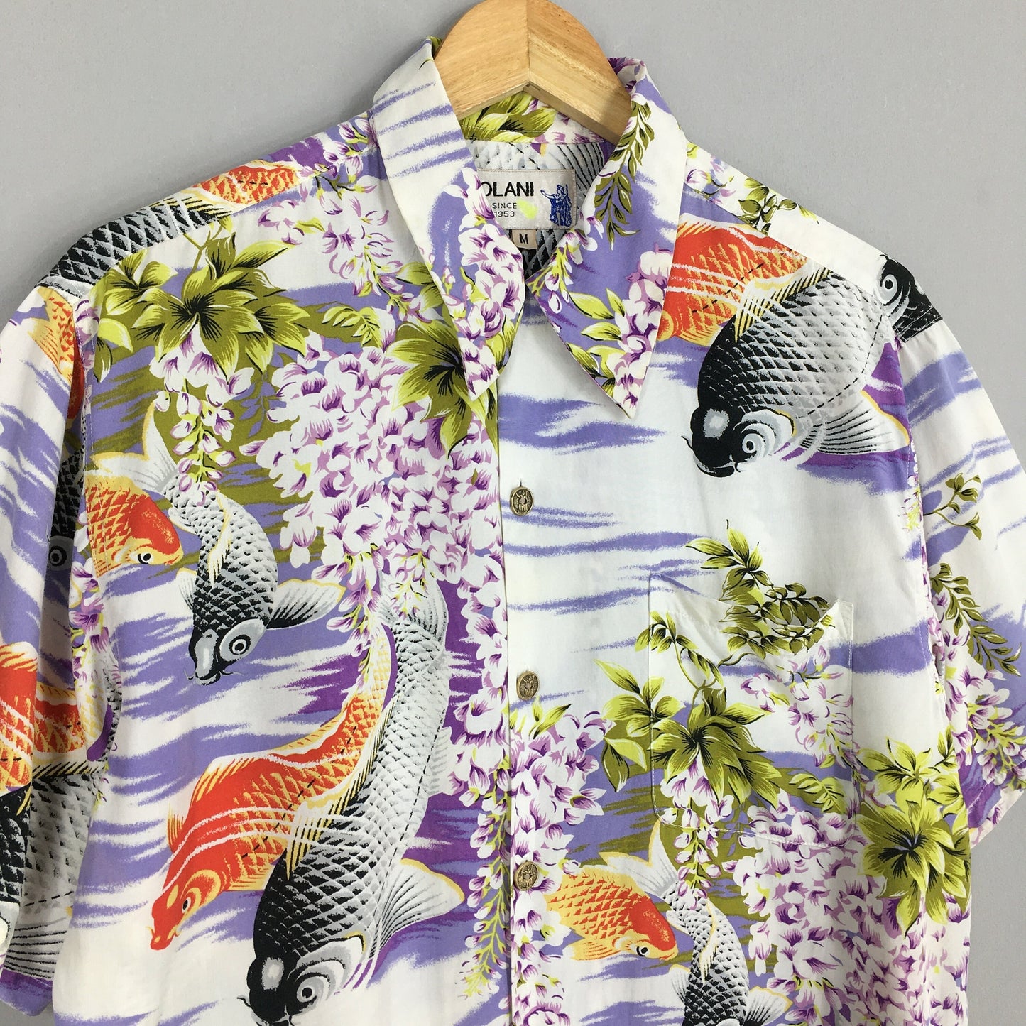 Iolani Hawaiian Patina Japanese Koi Fish Rayon Shirt Medium