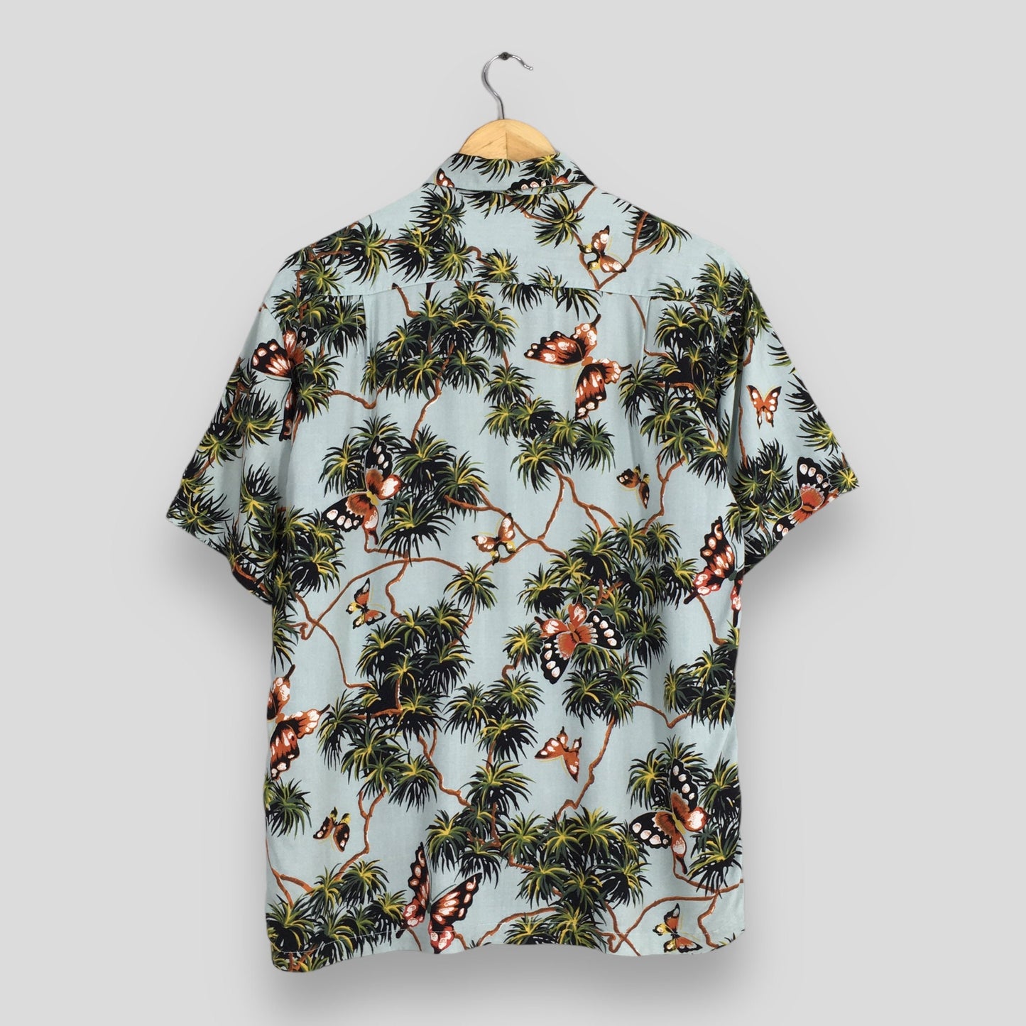 Kalaupapa Hawaiian Tropical Butterflies Rayon Shirt Medium