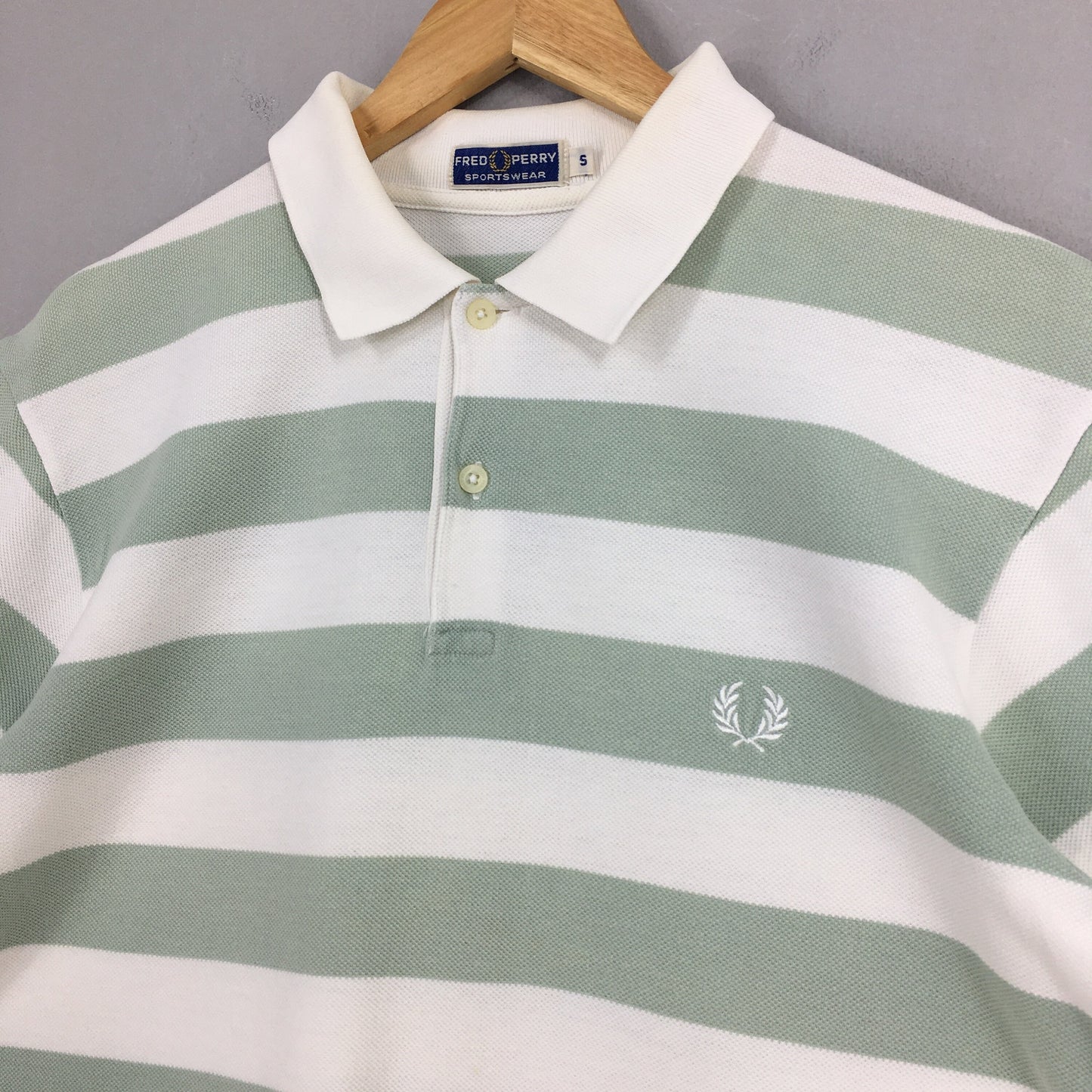 Fred Perry Stripes White/Mint Polos Shirt Small