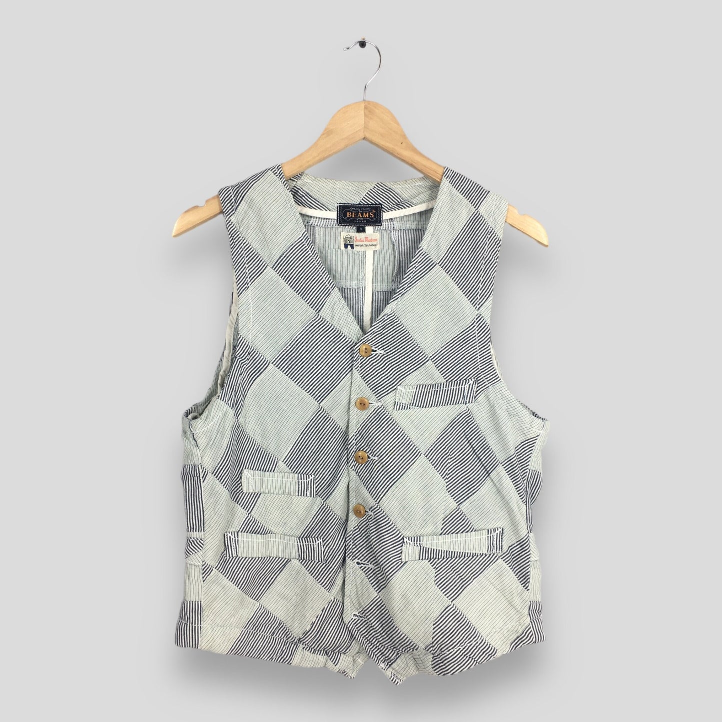 Beams Japan Plaid Patchwork Vest Jacket Small