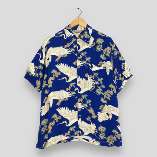 Hawaiian Japanese Sun Surf Phoenix Bird Rayon Shirt Medium