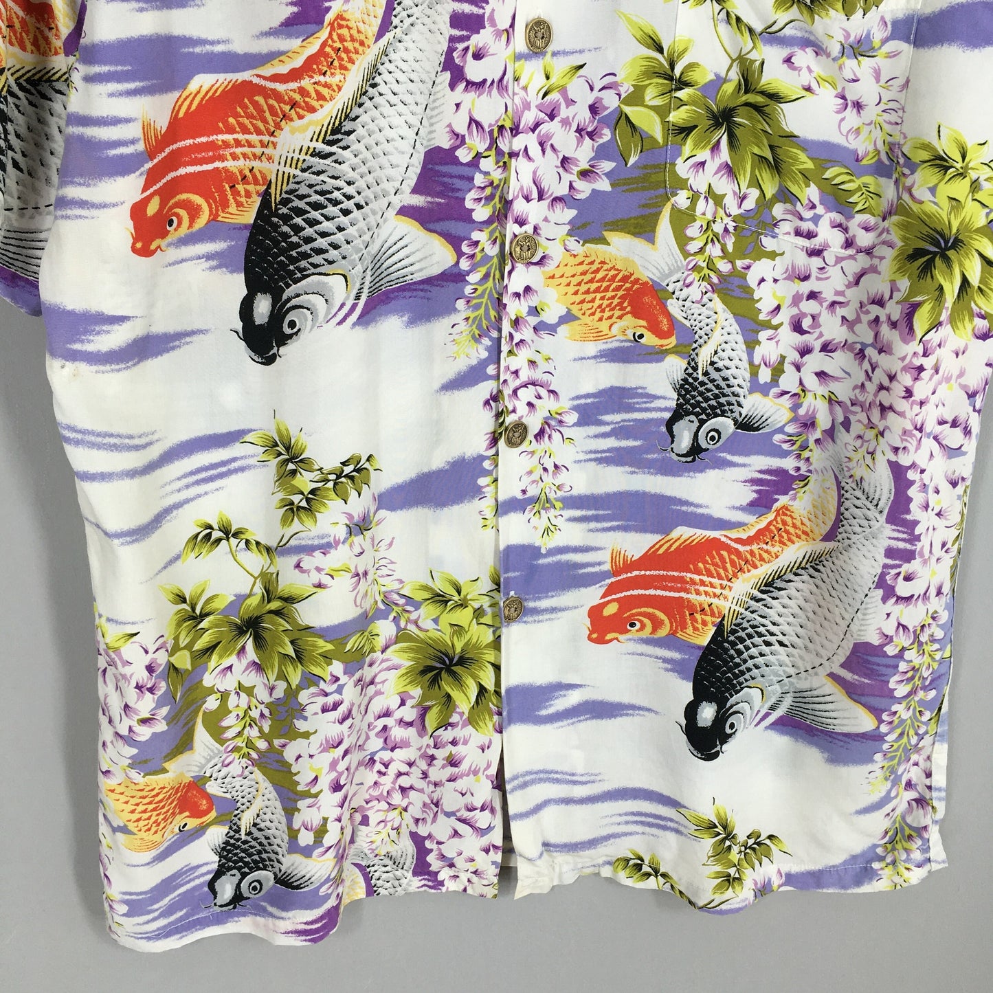 Iolani Hawaiian Patina Japanese Koi Fish Rayon Shirt Medium